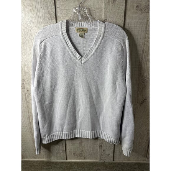 St. Johns Bay Authentic White V-Neck Sweater Large 100% Cotton Long Sleeve - Picture 1 of 6